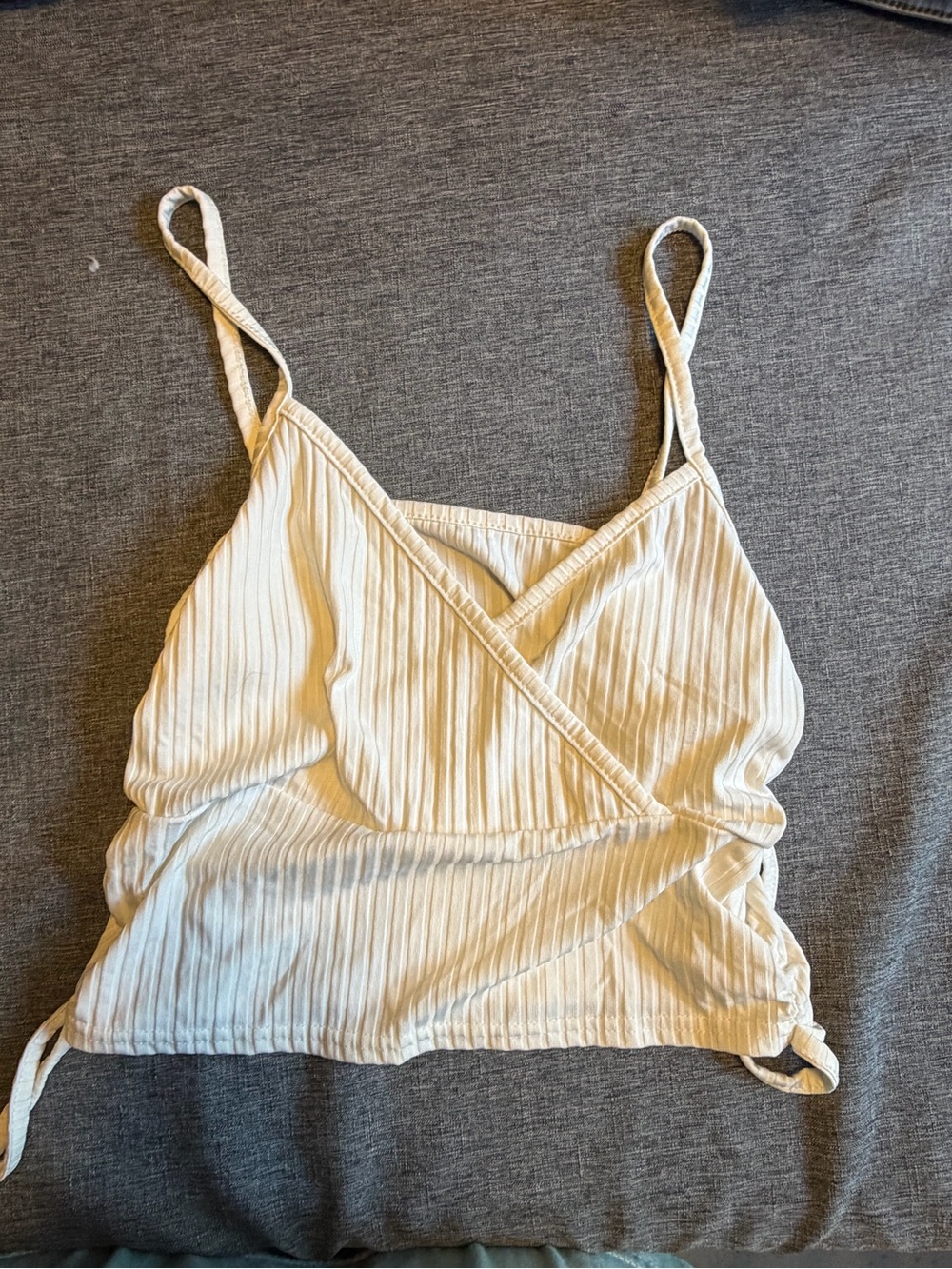 SHEIN Cream Ribbed Surplice Cami Top